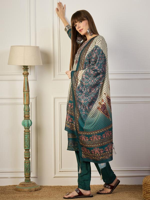 VP 9772 T Teal Noor Ajrakh Kurta Set